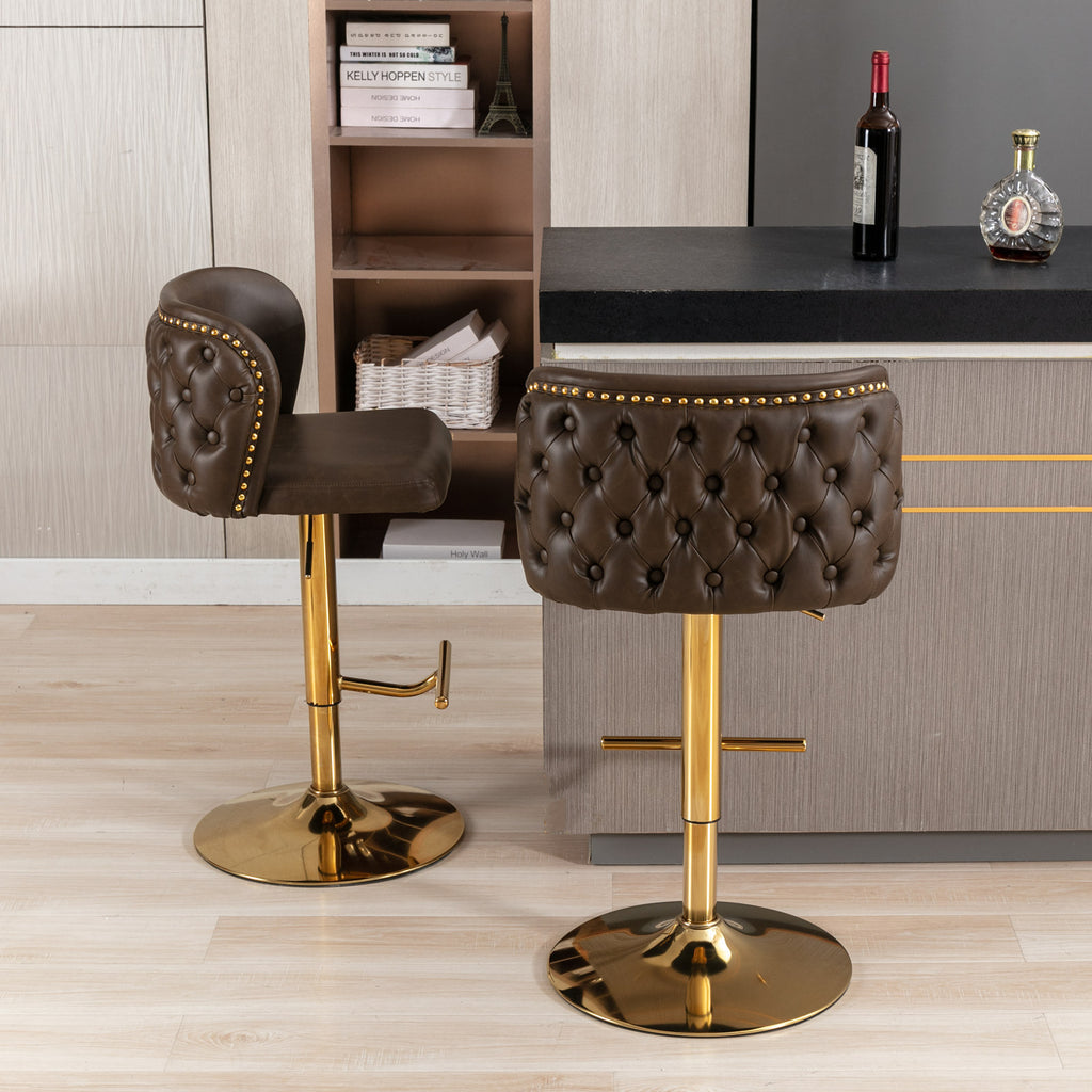 A&A Furniture,Swivel Barstools Adjusatble Seat Height, Modern PU Upholstered Bar Stools with  the whole Back Tufted, for Home Pub and Kitchen Island（Brown, Set of 2） - Grand Goldman Shop