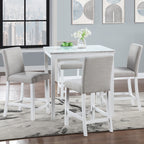 5 Piece Counter Height Table Set, Wooden Kitchen Table Set with Square Table and 4 Upholstered Chairs, Counter Height Dining Table with Crystal Decoration and Chair Set for Kitchen, Dining Room, White - Grand Goldman Shop
