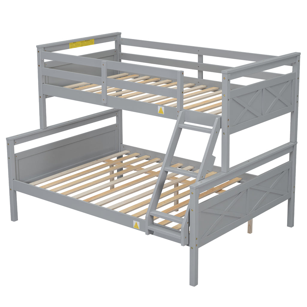 Gray Twin over Full Bunk Bed with Ladder and Safety Guardrail, Pine Wood and MDF, 79.3''L x 57.1''W x 61.3''H - Grand Goldman Shop