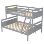 Gray Twin over Full Bunk Bed with Ladder and Safety Guardrail, Pine Wood and MDF, 79.3''L x 57.1''W x 61.3''H - Grand Goldman Shop