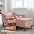 Pink Chaise Lounge Indoor, Velvet Lounge Chair for Bedroom with Storage & Pillow, Modern Upholstered Rolled Arm Chase Lounge for Sleeping with Nailhead Trim for Living Room Bedroom Office - Grand Goldman Shop
