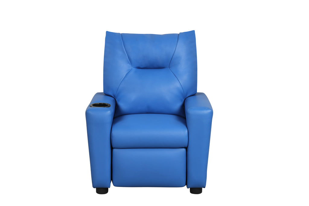 Perline 23'W Blue PU Leather Kids Recliner Chair with Cupholder | Premium Home Decor - Grand Goldman