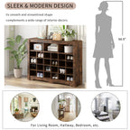 ON-TREND Sleek Design 24 Shoe Cubby Console, Modern Shoe Cabinet with Curved Base, Versatile Sideboard with High-quality for Hallway, Bedroom, Living Room, Rustic Brown - Grand Goldman Shop