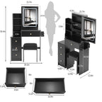 29.2' Small Size Bedside Cabinet Vanity Table + Cushioned Stool, 2 AC+2 USB Power Station, Hair dryer bracket, Extra Large Touch Control Sliding LED Mirror, 3-color Switching, EPA, GCC, UL Certificate - Grand Goldman Shop