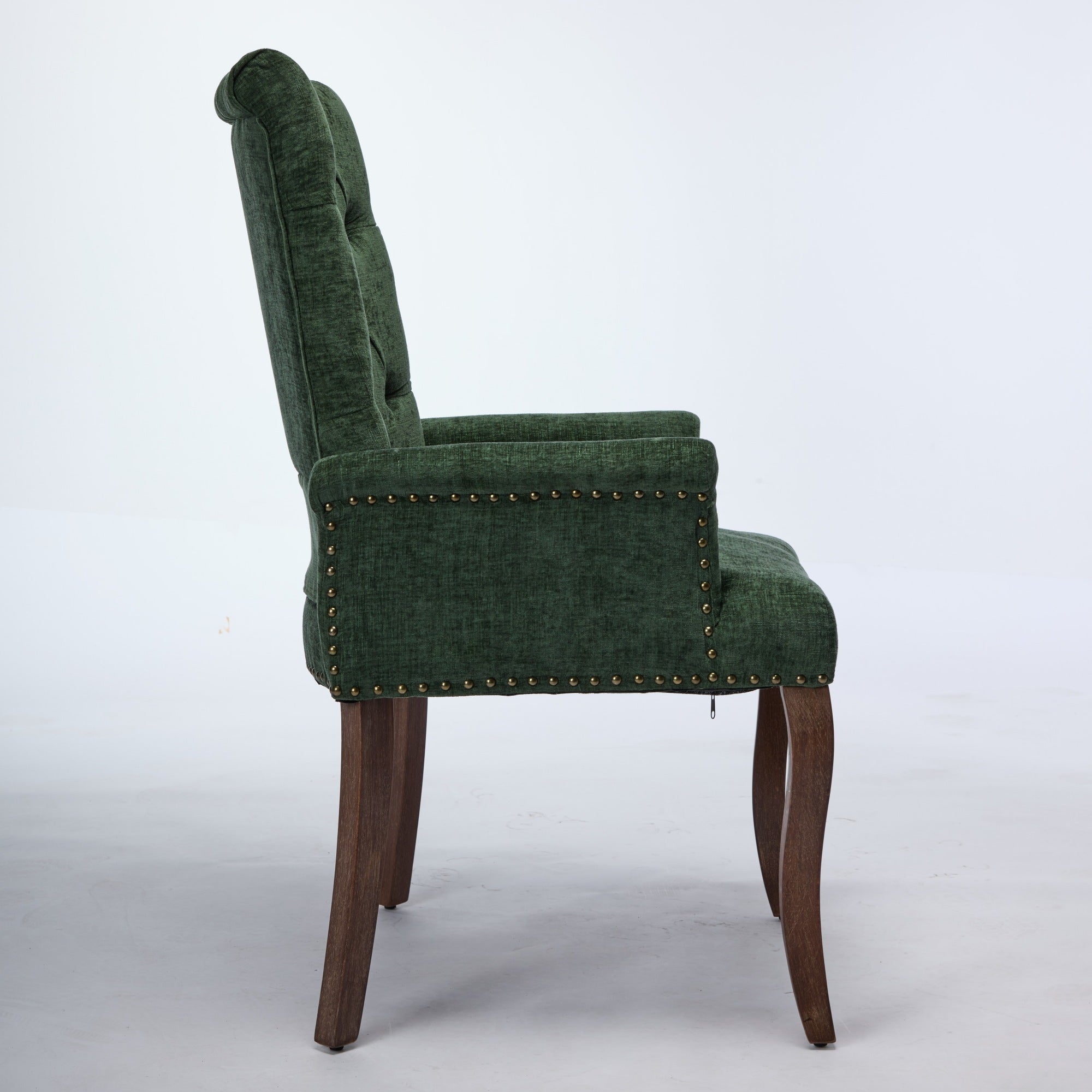 Upholstered Chenille Fabric Accent Dining Chair, Curved Solid Wood Legs, Elegant Tufted Club Dining Room Kitchen Room Arm Dining Chair, Single Pack,Olive Green,SW1895OL - Grand Goldman Shop