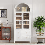 K&K 71' Tall Arched Kitchen Pantry Cabinet with 2 Large Drawers, Modern Farmhouse Kitchen Storage Cabinets with Adjustable Shelves, Glass Door, Wood Versatile Cupboard for Kitchens, Dining Room, White - Grand Goldman Shop