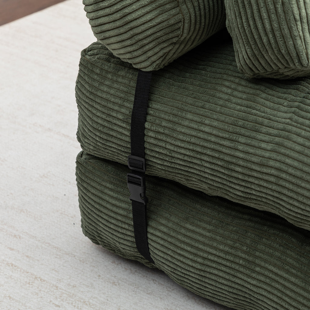 Folding Sofa Bed, Convertible Sleeper Chair with Pillow Foldable Mattress with Back Support, Portable Fold Out Chair Bed Comfy Floor Sofa Lounge for Living Room Bedroom, Green, Single - Grand Goldman Shop