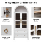 K&K 71' Tall Arched Kitchen Pantry Cabinet with 2 Large Drawers, Modern Farmhouse Kitchen Storage Cabinets with Adjustable Shelves, Glass Door, Wood Versatile Cupboard for Kitchens, Dining Room, White - Grand Goldman Shop