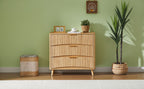 Fluted 3 Drawer Dresser, Modern Tall Chest of Drawers with Vertical Grooved Design, Wood Storage Cabinet with Metal Handles for Bedroom Living Room, Oak. (23.6'W x 15'D x 30'H). - Grand Goldman Shop