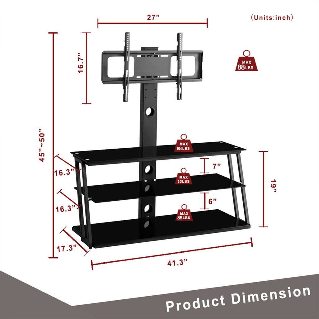 Multi-Function Adjustable TV Stand Black Tempered Glass - Grand Goldman Shop