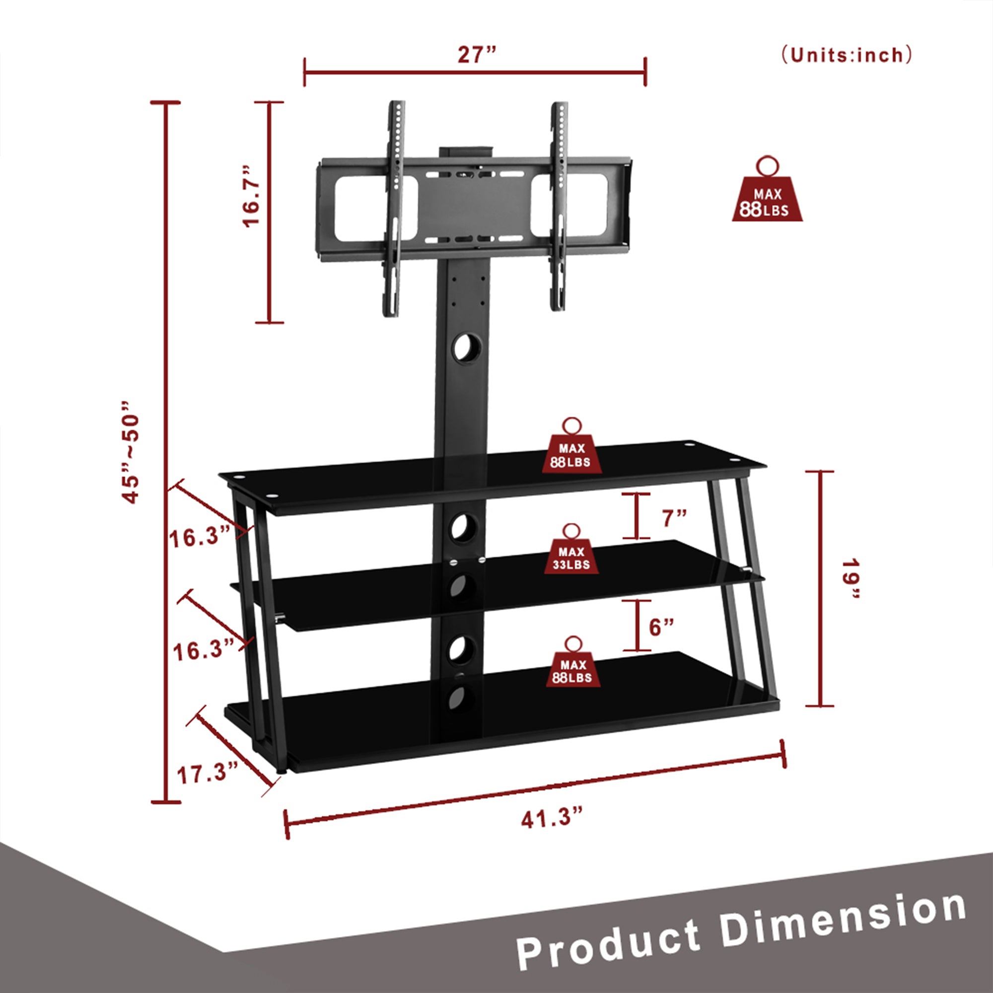 Multi-Function Adjustable TV Stand Black Tempered Glass - Grand Goldman Shop