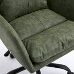 Green PU Leather Office Chair with Adjustable Height, Black Base, Ergonomic Design for Office, Bedroom, and Dressing Table - 