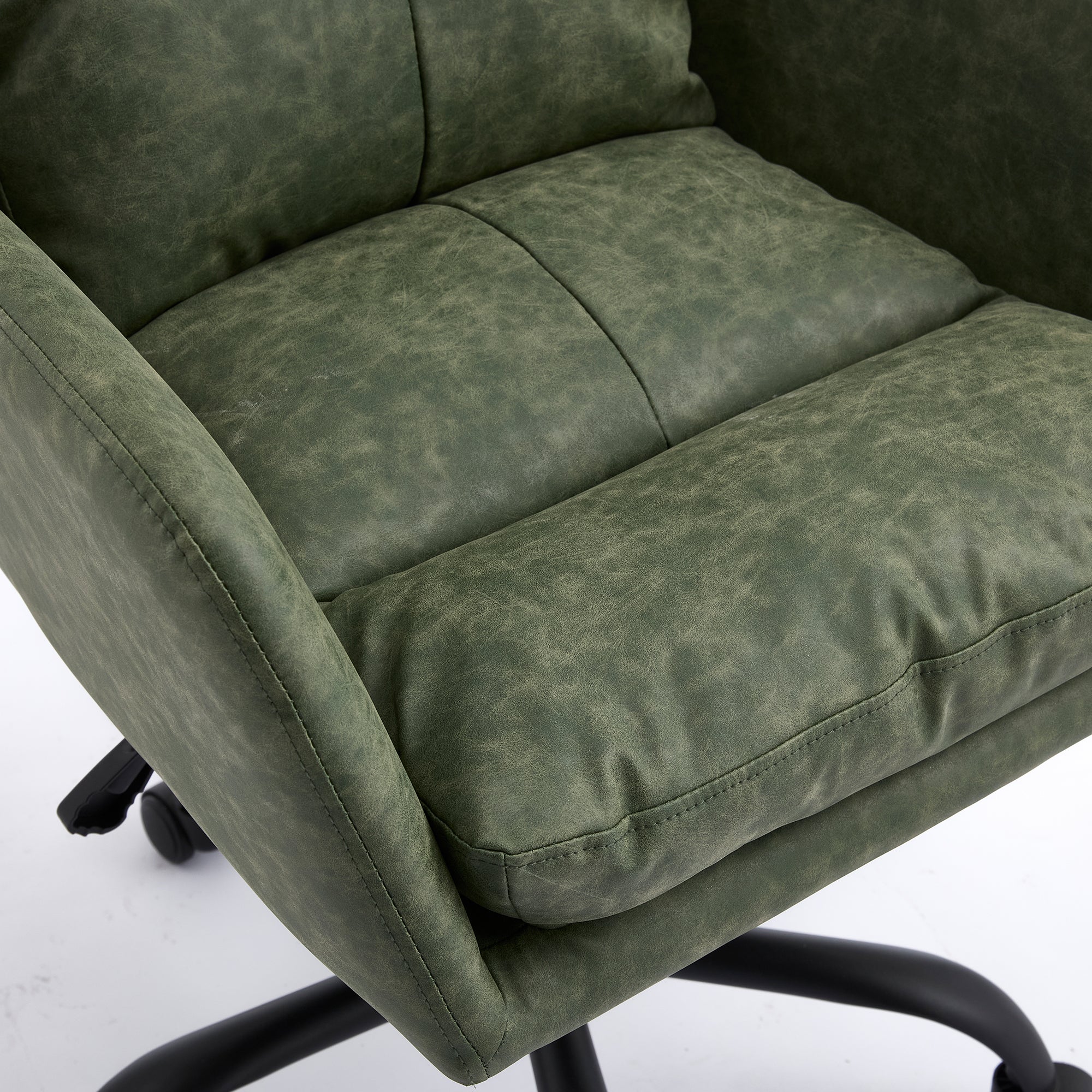 Green PU Leather Office Chair with Adjustable Height, Black Base, Ergonomic Design for Office, Bedroom, and Dressing Table - 