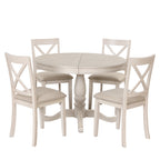 Antique White Modern Dining Table Set for 4 with Round Table and Chairs, Solid Wood & MDF - Grand Goldman Shop