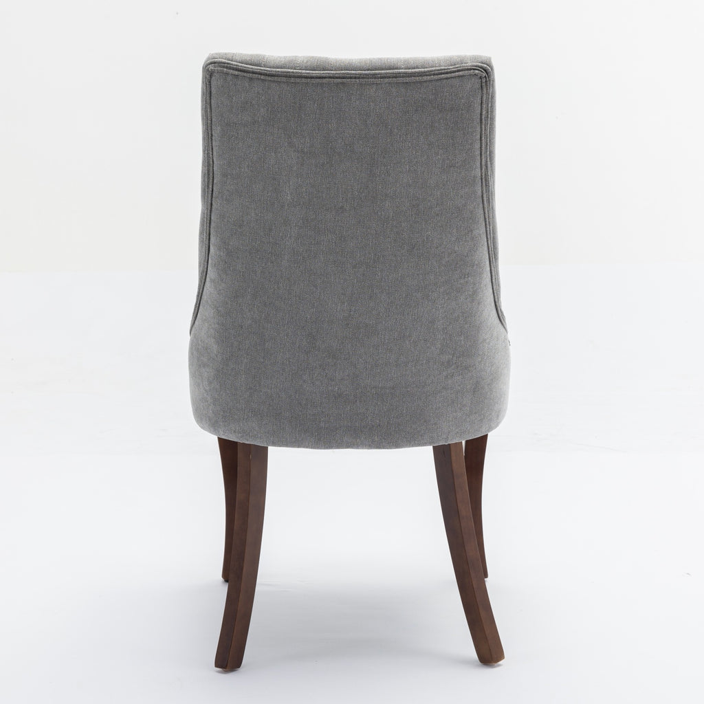 Rayon Cloth Flocking Linen Dining Chairs Channel Kitchen Dinner Chair Comfy Fabric Upholstered Accent Chair for Dining Room with Curved Solid Wood Legs,Set of 2 (Gray), SW1847GY - Grand Goldman Shop