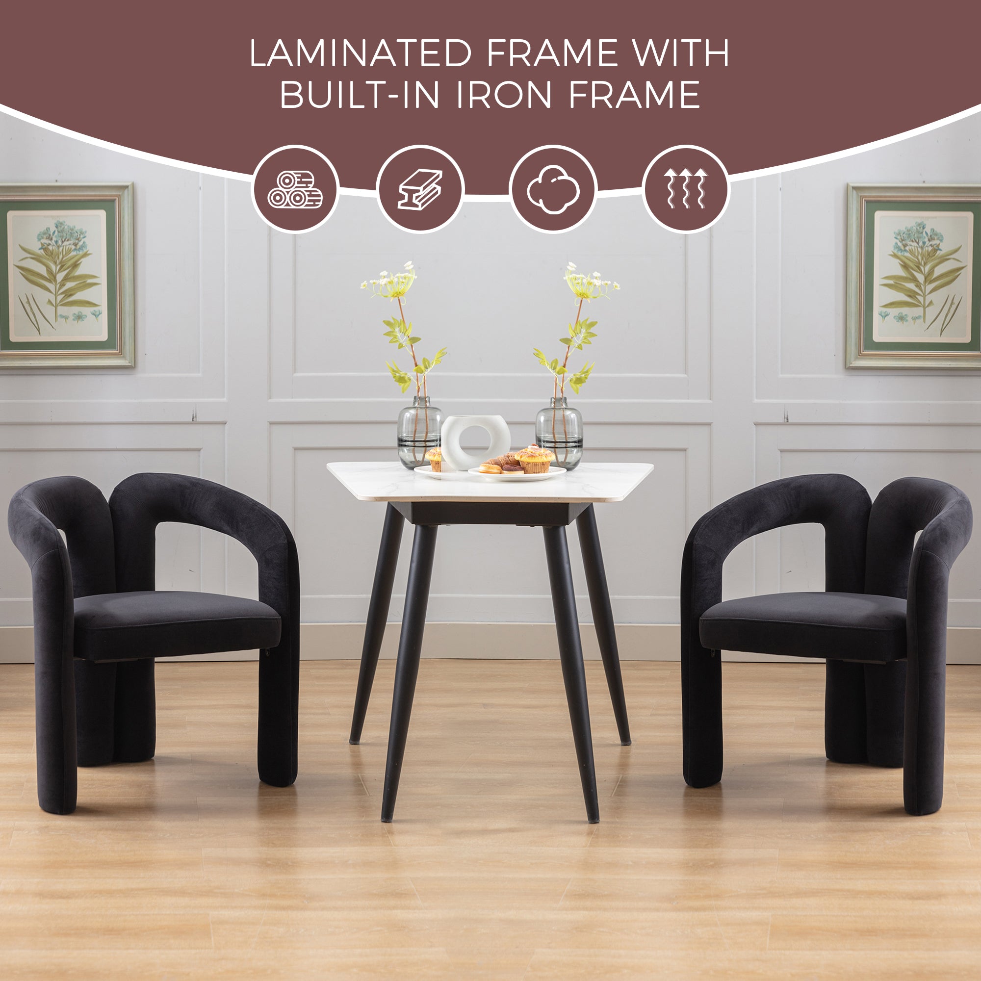 Contemporary Designed Velvet Fabric Upholstered Accent/Dining Chair /Barrel Side Chairs Kitchen Armchair for Living Room set of 2 (Black Velvet) - Grand Goldman Shop
