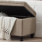 Upholstered tufted button storage bench ,Linen fabric entry bench with spindle wooden legs, Bed bench- Linen - Grand Goldman Shop