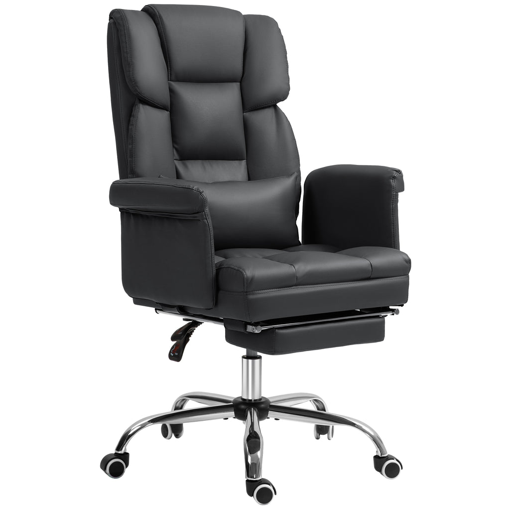HOMCOM Executive Office Chair, PU Leather Ergonomic Office Desk Chair, Reclining and Swivel Chair with Footrest and Lumbar Su