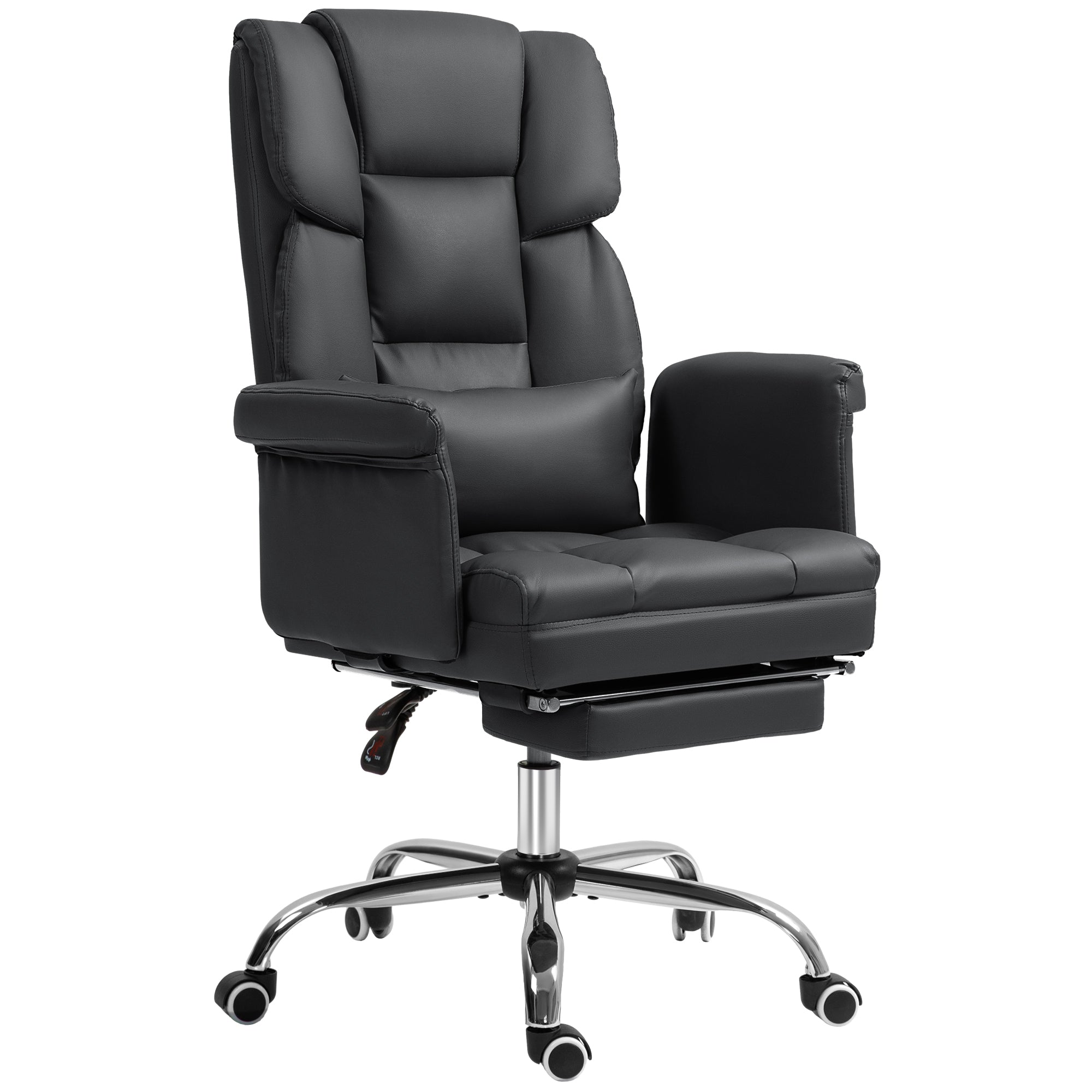 HOMCOM Executive Office Chair, PU Leather Ergonomic Office Desk Chair, Reclining and Swivel Chair with Footrest and Lumbar Su