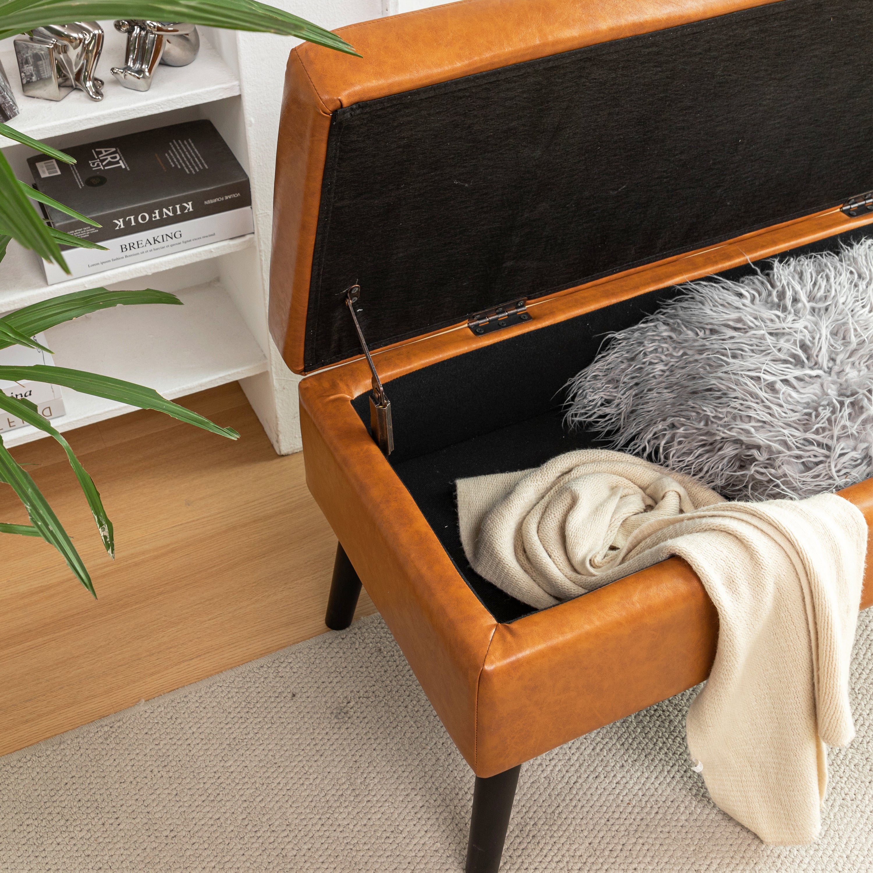 Storage Bench with Storage Bench for Bedroom End of Bed Bench Foot of Bed Bench Entryway Bench Storage Ottoman Bench 43.3' W x 17.7' Brown Leather Bench - Grand Goldman Shop
