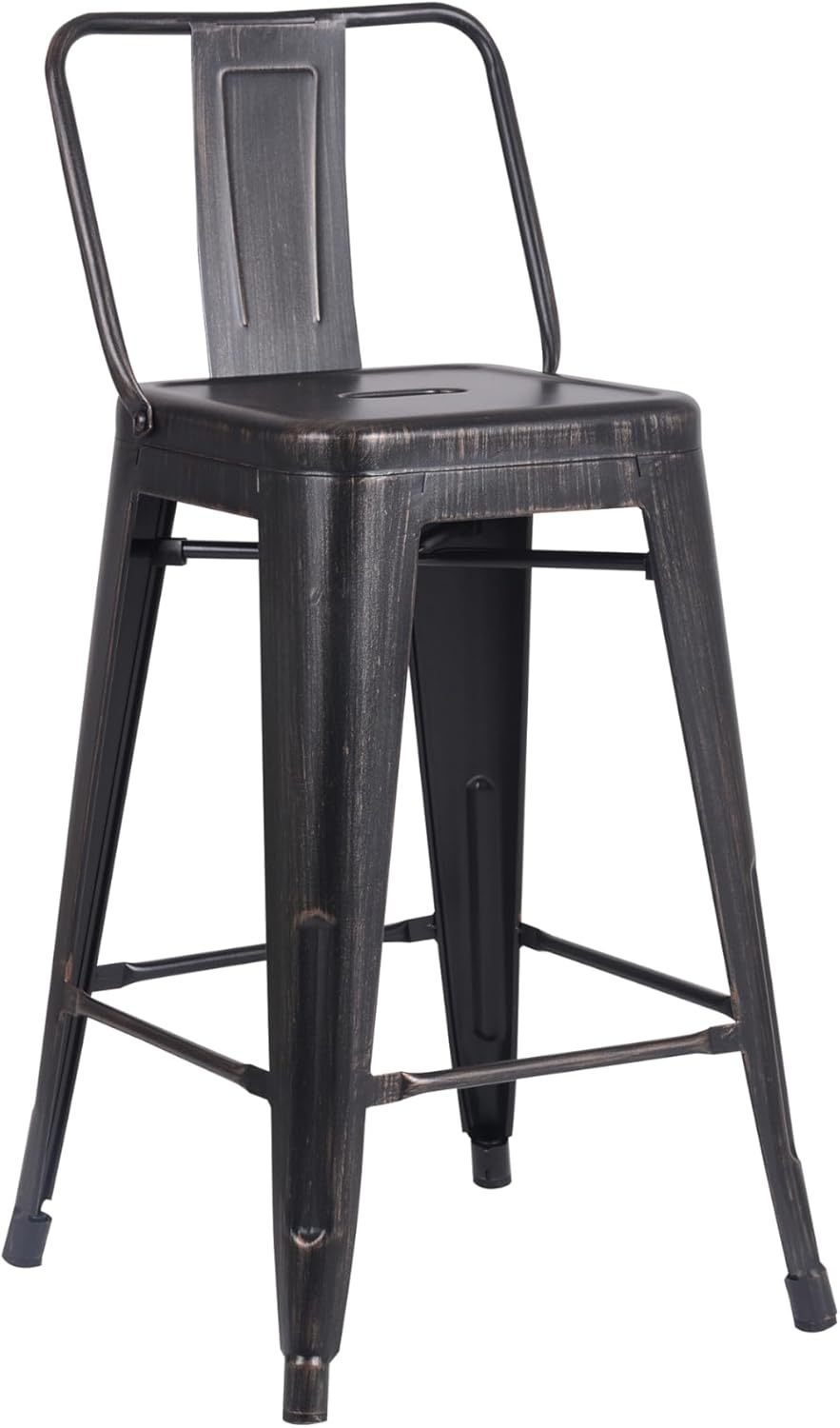 Modern Light Weight Industrial Contemporary Rustic Vintage Costal Metal Barstools with Bucket Back and 4 Leg Design, (Set of 