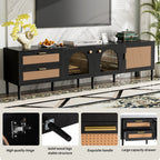 Black Rattan-inspired TV Stand with 3 Cabinets & 2 Drawers, MDF and Solid Wood Media Console for TVs up to 80'', Modern Living Room Entertainment Center - Grand Goldman Shop
