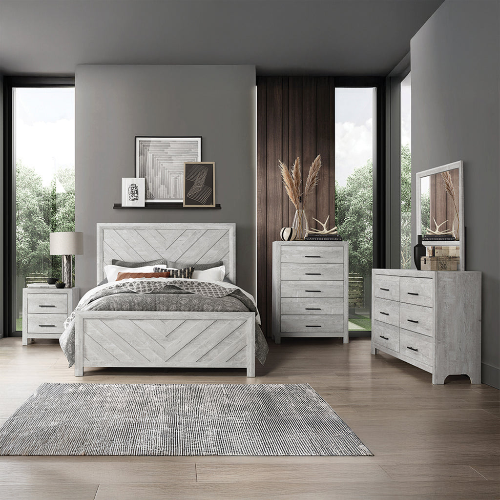 DENVER Modern Full 5PC Bedroom Set Made with Wood in Natural Finish, Full Size Bed & Storage Furniture - Grand Goldman Shop