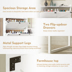 Shoe Cabinet with 2 Flip Drawers,Shoe Storage Cabinet for Entryway,Freestanding Shoe Cabinet Organizer with Open Storage,Narrow Farmhouse Shoe Rack with Metal Corner Decoration Legs,White - Grand Goldman Shop
