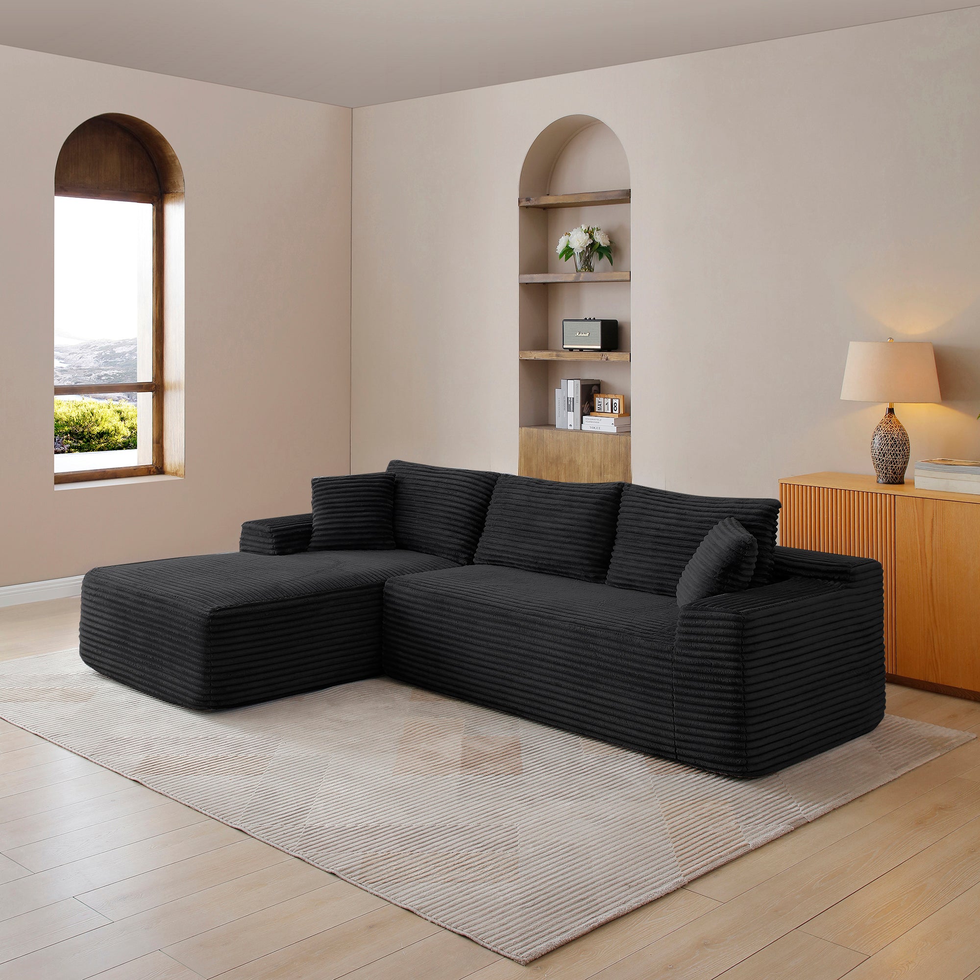 105'' Modular Sectional Sofa, Cloud Sectional Couch with Deep Seat, Modern Modular L-Shape Sofa Couch with Chaise,Upholstered Couches for Living Room Bedroom,No Assembly, (BLACK) - Grand Goldman Shop