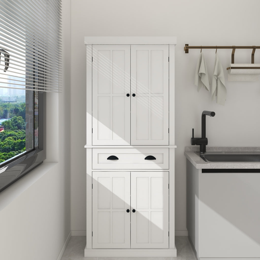 71' Kitchen Pantry Storage Cabinet , with 4 Doors, Drawer, 2 Adjustable Shelves, Freestanding Cupboard for Dining Room Living Room, Laundry-White - Grand Goldman Shop