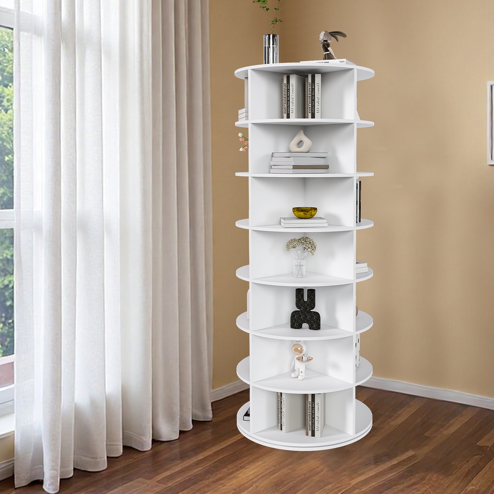 Rotating Shoe Rack Tower, 7-Tier Spinning Storage Rack, Free Standing 360° Revolving Organizer in White with Durable PVC Construction - Grand Goldman Shop