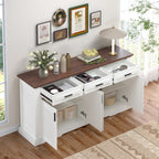 Modern Fluted Sideboard Buffet Cabinet with 4 Doors 3 Drawers, White MDF Storage Console Table for Living Room Dining Room Entryway, 63.11' L x 15.75' W x 32' H - Grand Goldman Shop