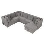 U-shaped Sectional Sofa Pull out Sofa Bed with USB Ports, Power Sockets, Storage Chaise, Light Gray Chenille, 108.6' - Grand Goldman Shop
