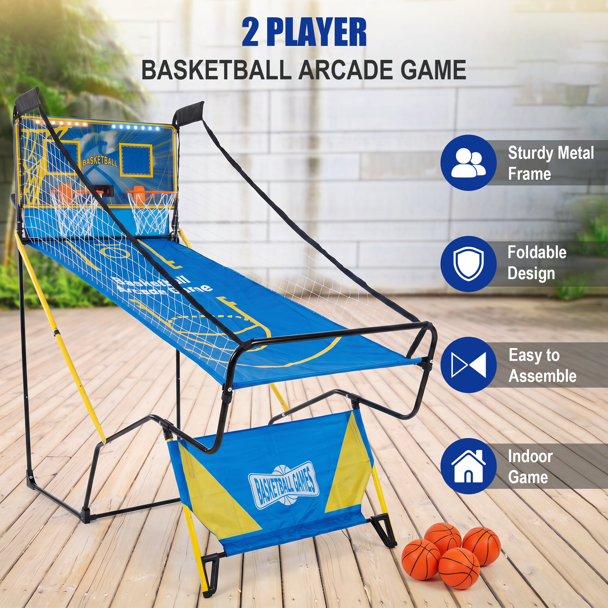 Dual Shot Foldable Basketball Arcade Game, LED Digital Scoreboard, 4 Balls & Pump, Indoor Family Entertainment Game | Premium