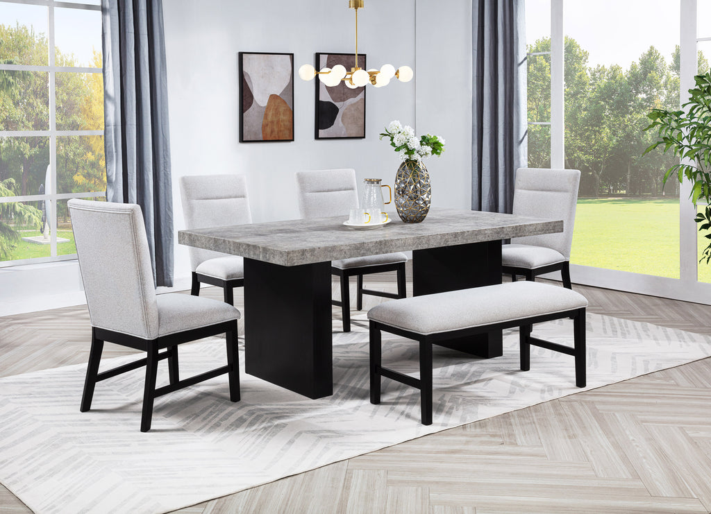 1pc Light Gray Upholstered Bench Soft Neutral Tone Dark Finish Legs Wooden Dining Room Furniture - Grand Goldman Shop