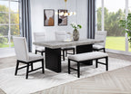 1pc Light Gray Upholstered Bench Soft Neutral Tone Dark Finish Legs Wooden Dining Room Furniture - Grand Goldman Shop