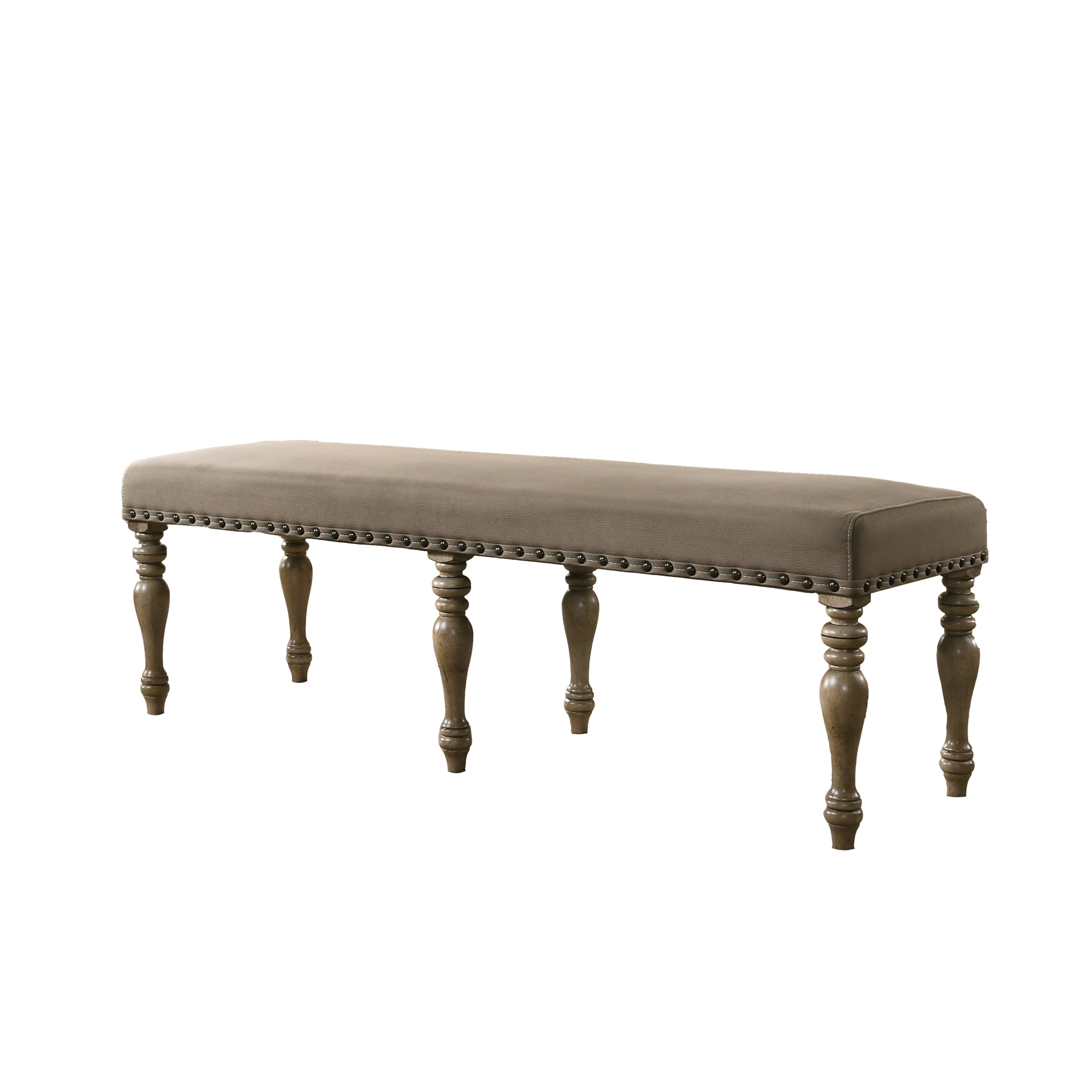 Birmingham Microfiber Upholstered Bench with Nail Head Trim in Driftwood Finish - Grand Goldman Shop
