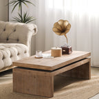 Modern Rustic Wood Coffee Table – Rectangular Living Room Center Table with Floating Top Design 47.6' L * 23.6' W * 16.3' H - Grand Goldman Shop