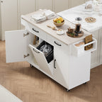 K&K Kitchen Island with Trash Can Storage Cabinet, Kitchen Cart with Drop Leaf, Spice Rack, Towel Rack and Drawer, Rolling Kitchen Island on Wheels with Adjustable Shelf, White - Grand Goldman Shop