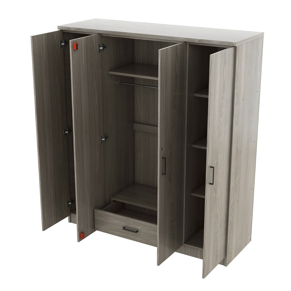 4-Door Wardrobe with 1 Drawer, Gray - Grand Goldman Shop