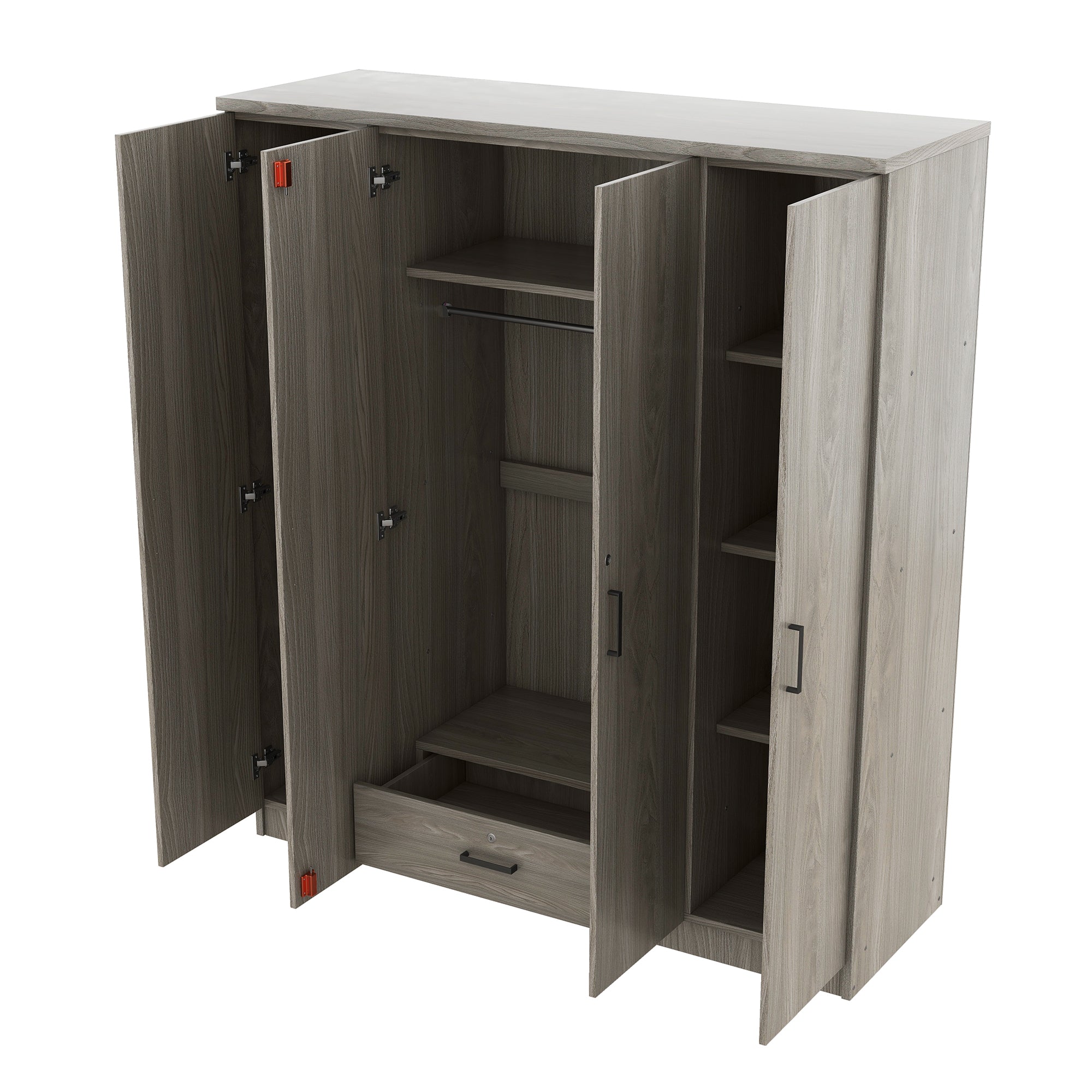 4-Door Wardrobe with 1 Drawer, Gray - Grand Goldman Shop