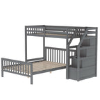 Gray Twin over Full Loft Bed with Staircase and Storage, Pine Wood and MDF, 97.2''L x 78.4''W x 61.4''H - Grand Goldman Shop
