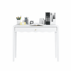 White 35.43' Vanity Desk with Drawer – Modern Makeup Table with Scalloped Front & Gold Knob, Compact Writing Desk with 4 Sturdy Legs for Bedroom, Small Home Office & Apartment Spaces - Grand Goldman Shop