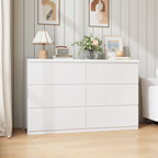 Modern White 6 Drawer Dresser, Wave Panel Drawer Fronts, Storage Cabinet, Versatile Chest of Drawers for Bedroom, Living Room - Sleek & Spacious Home Storage Solution - Grand Goldman Shop