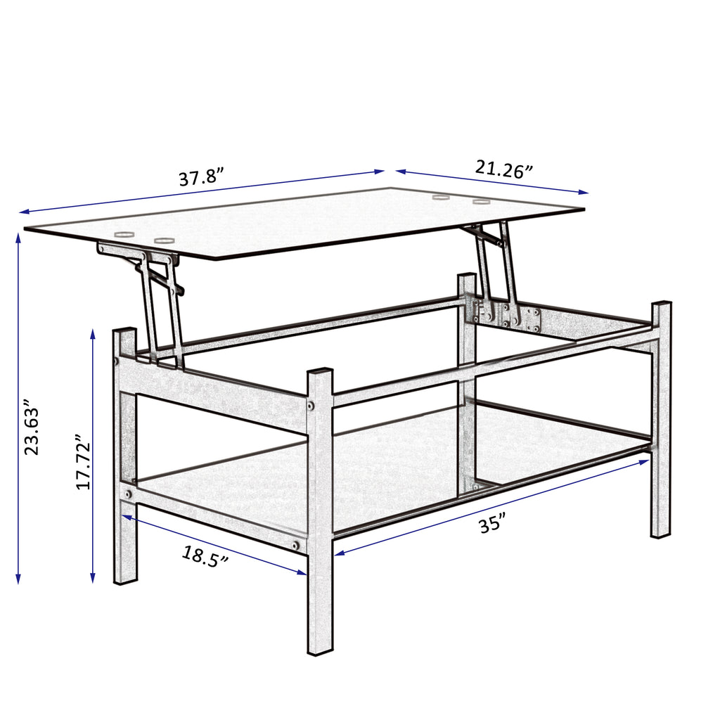 Modern Simple Lift Top Coffee Table with 2-Layer Tempered Glass in Black for Living Room - Grand Goldman Shop