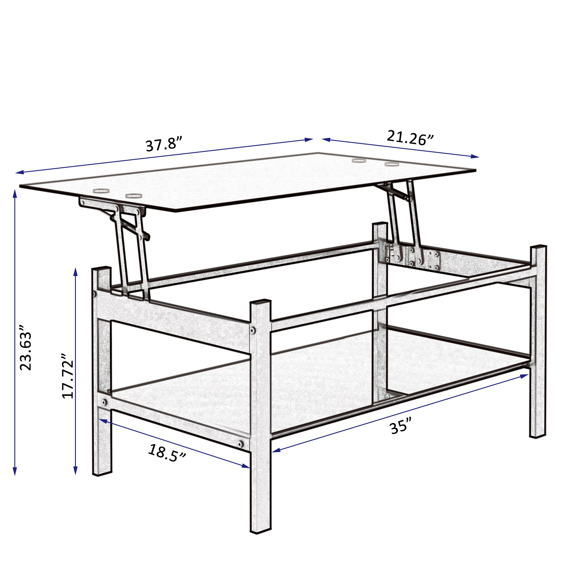 Modern Simple Lift Top Coffee Table with 2-Layer Tempered Glass in Black for Living Room - Grand Goldman Shop
