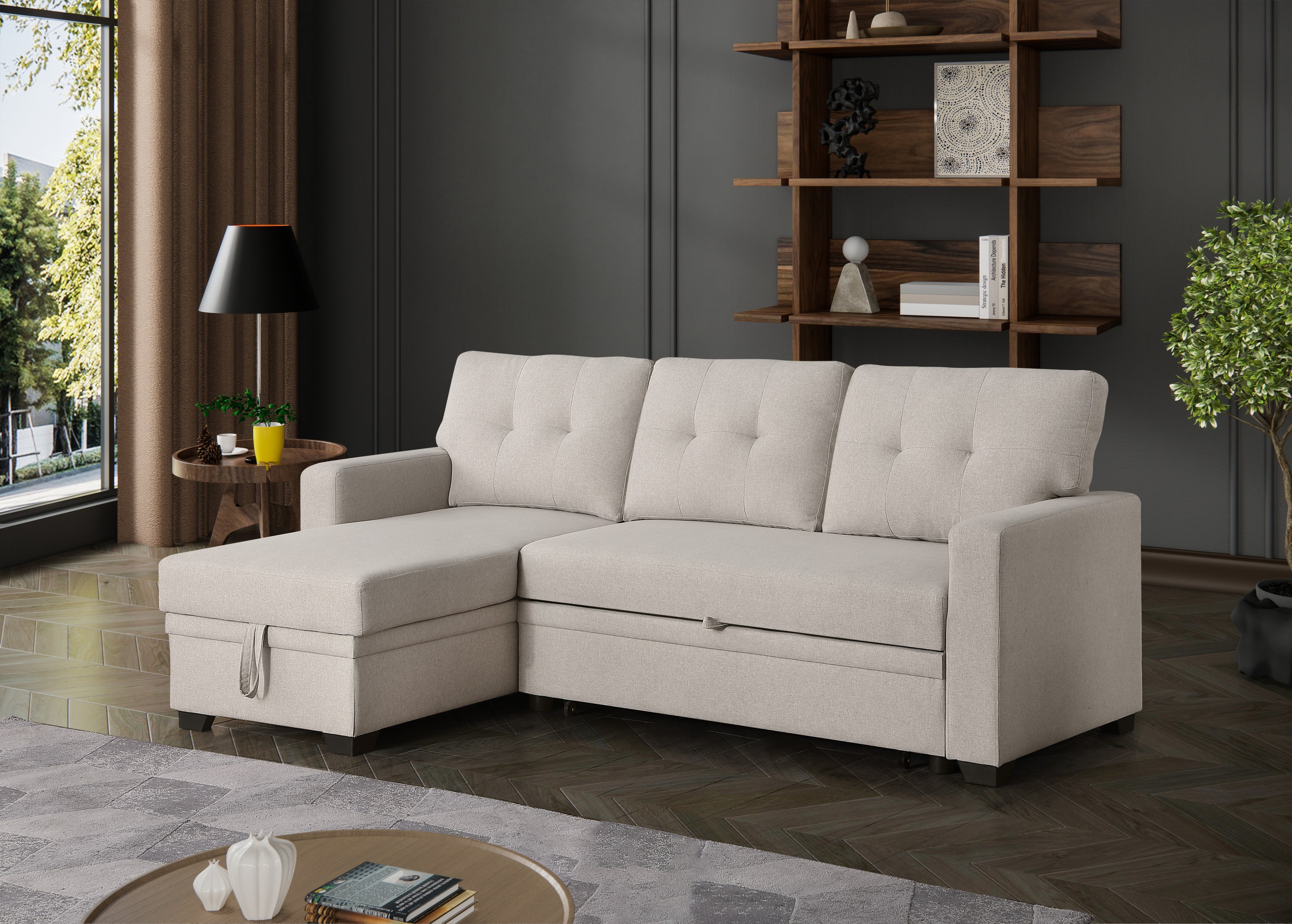 Convertible Upholstered Sectional Sofa with Pull-out Chaise - Grand Goldman Shop