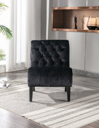 COOLMORE Modern Velvet Armless Accent Living Room Chair / Leisure Chair,Upholstered Fabric Button Comfortable Chair with Wooden Legs for Bedroom, Living Room, Office (Black Velvet) - Grand Goldman Shop