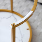 Set 2 Coffee Table Nesting White and gray top  Golden Frame Circular Round and Marble Pattern Wooden Tables, Living Room Bedroom Apartment Modern Industrial Simple Nightstand - Grand Goldman Shop