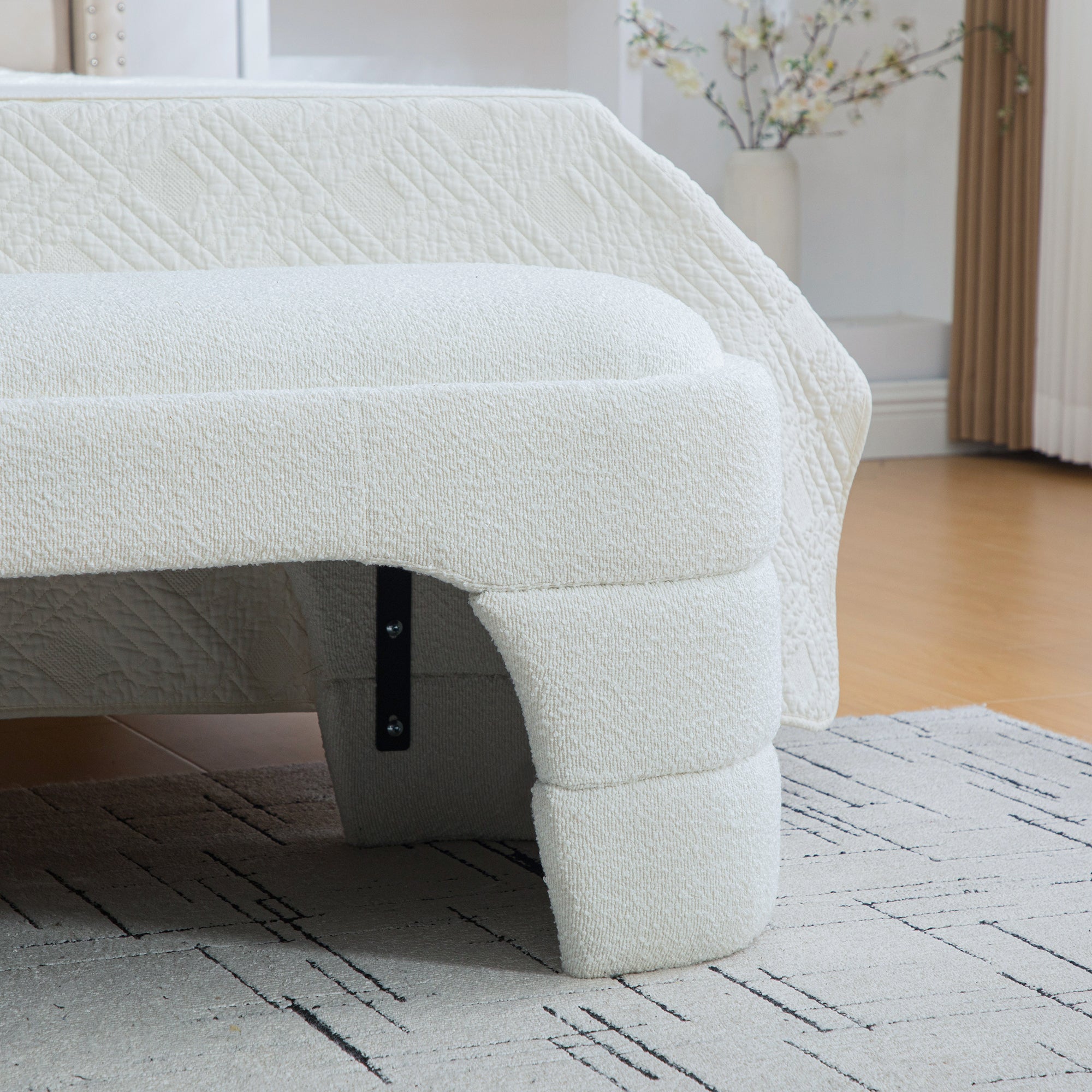 64.96'Wide Modern Upholstered Armless Upholstered Bedroom Benches End of Bed Bench for Entryway, Ottoman Foot Stool for Living Room and Bedroom, Entryway,White Boucle - Grand Goldman Shop
